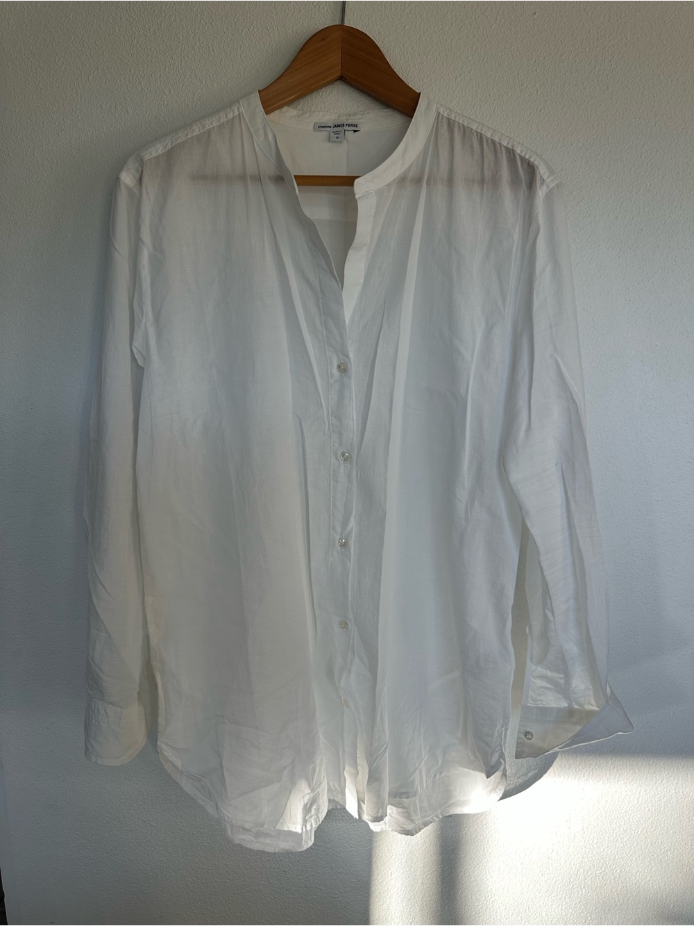White Cotton Band-Collar Shirt